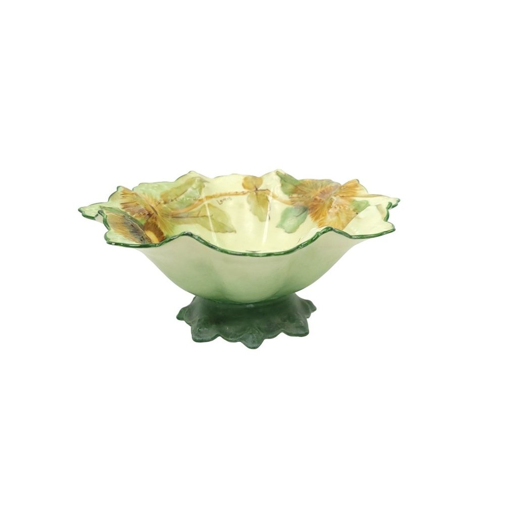 Vintage MZ Austria Bowl Signed Lewis Botanical Floral Scalloped Edge Beading